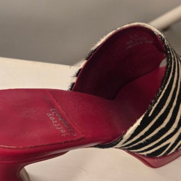 Jeffrey Campbell Genuine Calf Hair Zebra Mules • Red Block Heel • Rare | 8.5 - Picture 3 of 4